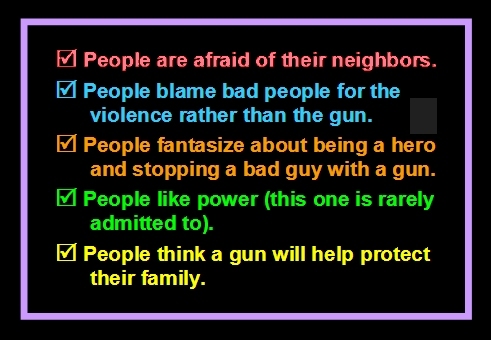 List of 5 rationales for owning guns (as listed below this graphic)